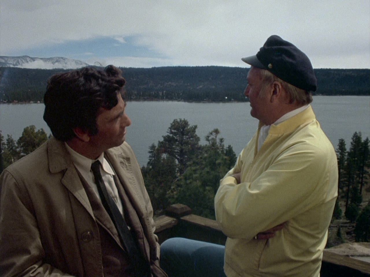 Columbo and Franklin by the lake, next to the cabin itself